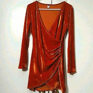 Sexy Velvet Mini Dress in Mustard Gold